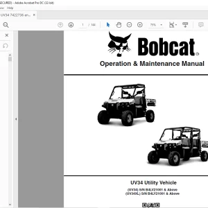 Bobcat UV34 Utility Vehicle UV34 UV34XL Operation & Maintenance Manual 7422736 (02-21) - PDF DOWNLOAD