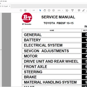 BT Toyota Forklift FBESF 10-15 Service Manual - PDF DOWNLOAD