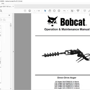 Bobcat 10 Auger 15C Auger 15H Auger 30C Auger 30H Auger Direct Drive Auger Operation & Maintenance Manual - PDF DOWNLOAD