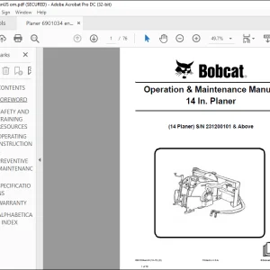 Bobcat 14 In. Planer Operation & Maintenance Manual SN 231200101 & Above  - PDF DOWNLOAD
