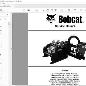 Bobcat 14 Planer 18 Hyd Planer 24 Hyd Planer Surface Planer 40PSL Hyd Planer Curb Planer 48PSL Planer Service Manual 6901087 (12-17) -  PDF DOWNLOAD