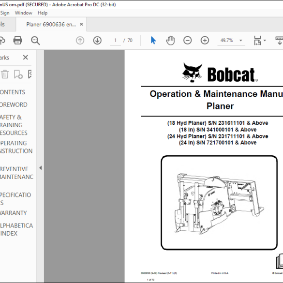 Bobcat 18 Hyd Planer 18 In 24 Hyd Planer 24 In Operation & Maintenance ...