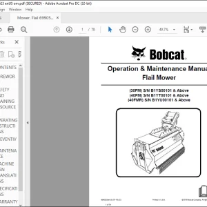 Bobcat 30FM 40FM 40FMR Flail Mower Operation & Maintenance Manual - PDF DOWNLOAD