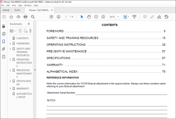 Bobcat 30FM 40FM Flail Mower Operation & Maintenance Manual - PDF