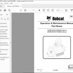 Bobcat 30FM 40FM Flail Mower Operation & Maintenance Manual  - PDF DOWNLOAD