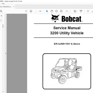 Bobcat 3200 Utility Vehicle Service Manual SN AJNS11001 & Above  - PDF DOWNLOAD