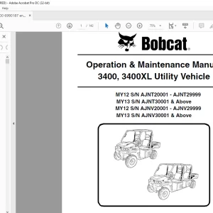 Bobcat 3400, 3400XL Utility Vehicle Operation & Maintenance Manual  - PDF DOWNLOAD