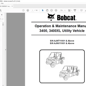 Bobcat 3400, 3400XL Utility Vehicle Operation & Maintenance Manual - PDF DOWNLOAD