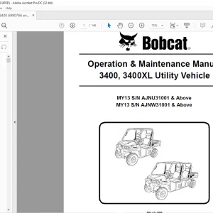 Bobcat 3400, 3400XL Utility Vehicle Operation & Maintenance Manual 6990766enUS (09-16) - PDF DOWNLOAD