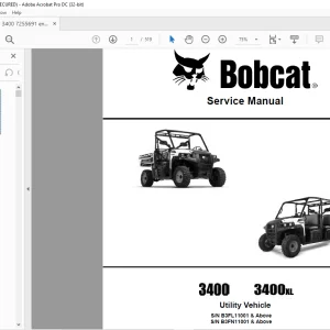 Bobcat 3400 3400XL Utility Vehicle Service Manual 7255691 (02-20)  - PDF DOWNLOAD