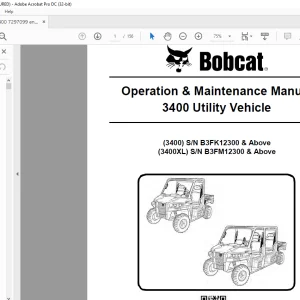 Bobcat 3400 Utility Vehicle 3400 3400XL Operation & Maintenance Manual 7297099 (01-16)  - PDF DOWNLOAD