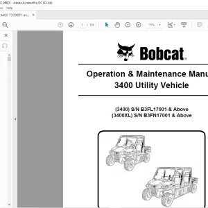 Bobcat 3400 Utility Vehicle 3400 3400XL Operation & Maintenance Manual 7309891 (09-16) - PDF DOWNLOAD
