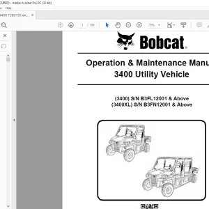 Bobcat 3400 Utility Vehicle 3400 3400XL Operation & Maintenance Manual - PDF DOWNLOAD