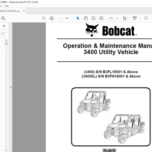 Bobcat 3400 Utility Vehicle 3400 3400XL Operation & Maintenance Manual SN 7333504 (07-18)  - PDF DOWNLOAD