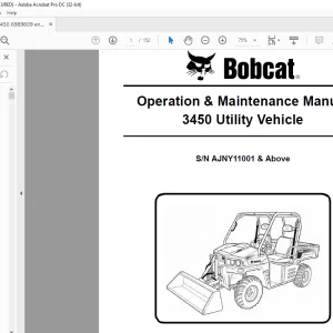 Bobcat 3450 Utility Vehicle Operation & Maintenance Manual SN AJNY11001 & Above -  PDF DOWNLOAD