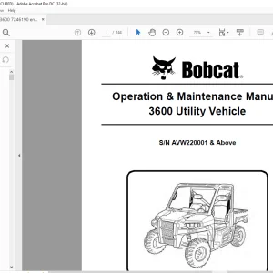 Bobcat 3600 Utility Vehicle Operation & Maintenance Manual SN AVW220001 & Above - PDF DOWNLOAD