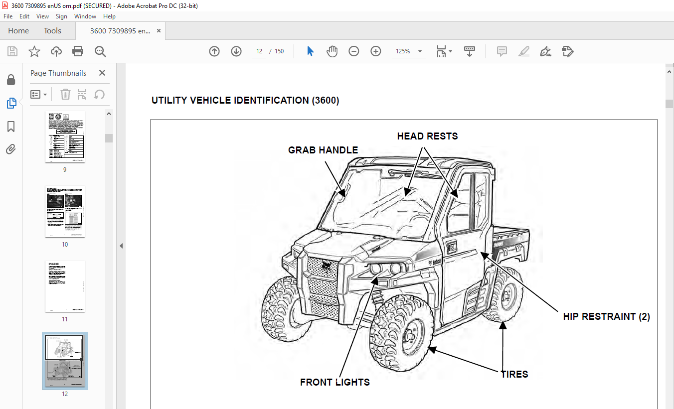 Bobcat 3600 Utility Vehicle Operation & Maintenance Manual SN B3C217001 ...