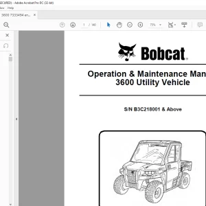Bobcat 3600 Utility Vehicle Operation & Maintenance Manual SN B3C218001 & Above  - PDF DOWNLOAD