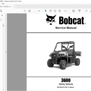 Bobcat 3600 Utility Vehicle Service Manual SNB3C211001 & Above  - PDF DOWNLOAD