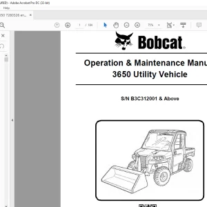 Bobcat 3650 Utility Vehicle Operation & Maintenance Manual  SN B3C312001 & Above - PDF DOWNLOAD 