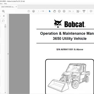Bobcat 3650 Utility Vehicle Operation & Maintenance Manual SN AVW411001 & Above  - PDF DOWNLOAD