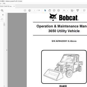 Bobcat 3650 Utility Vehicle Operation & Maintenance Manual SN AVW420001 & Above  - PDF DOWNLOAD