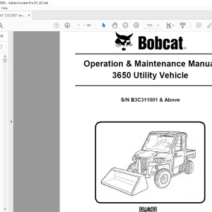 Bobcat 3650 Utility Vehicle Operation & Maintenance Manual SN B3C311001 & Above  - PDF DOWNLOAD