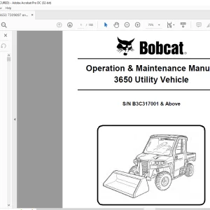 Bobcat 3650 Utility Vehicle Operation & Maintenance Manual SN B3C317001 & Above  -  PDF DOWNLOAD