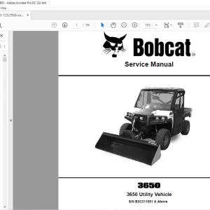 Bobcat 3650 Utility Vehicle Service Manual SN B3C311001 & Above - PDF DOWNLOAD