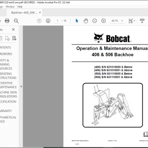 Bobcat 406 & 506 Backhoe Operation & Maintenance Manual -  PDF DOWNLOAD