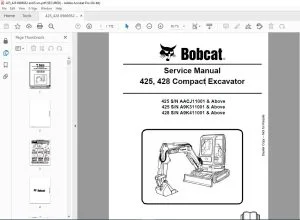 Bobcat 425, 428 Compact Excavator Service Manual 6986952 (02-16)  - PDF DOWNLOAD