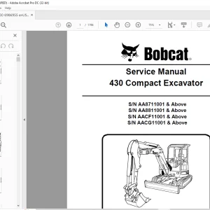 Bobcat 430 Compact Excavator Service Manual 6986955 (7-12)  - PDF DOWNLOAD