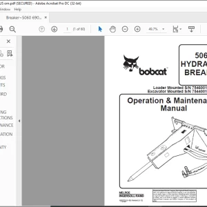 Bobcat 5060 HYDRAULIC BREAKER Operation & Maintenance Manual  - PDF DOWNLOAD