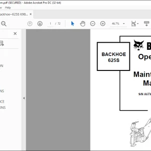 Bobcat 625S BACKHOE Operation & Maintenance Manual SN A6TW02000 & above - PDF DOWNLOAD