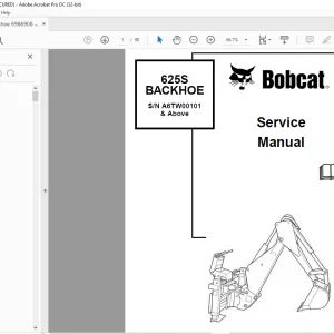 Bobcat 625S BACKHOE  Service Manual SN A6TW00101 & Above  - PDF DOWNLOAD
