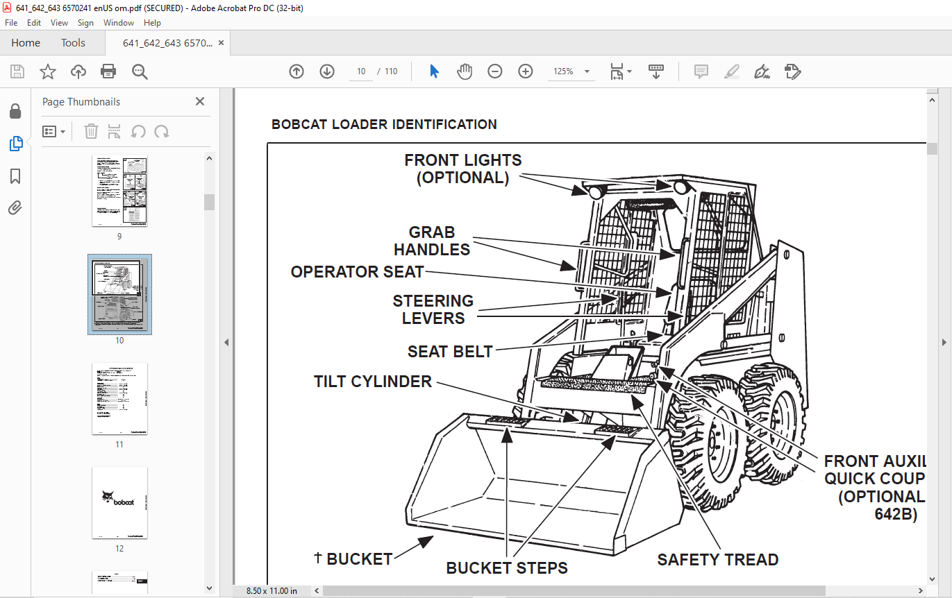 Bobcat 641 642 642b 643 Loader Operation & Maintenance Manual 6570241 