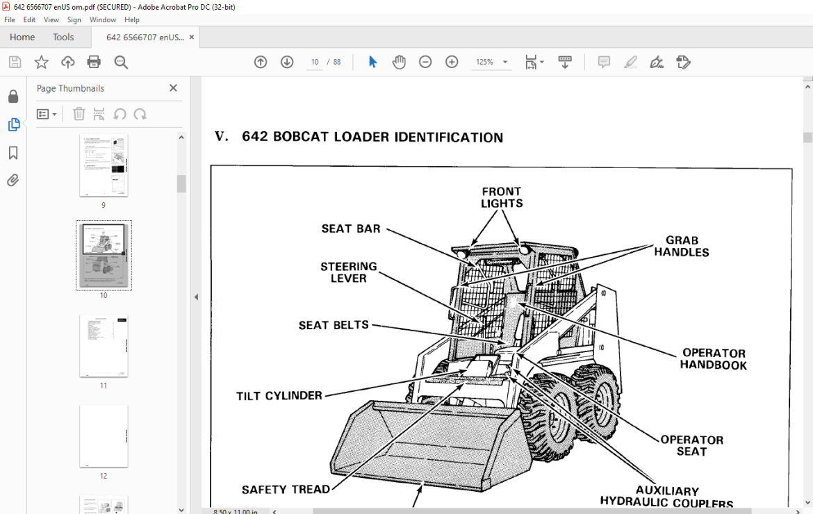 Bobcat 642 Loader Operator's Manual SN 13524 - PDF DOWNLOAD ...