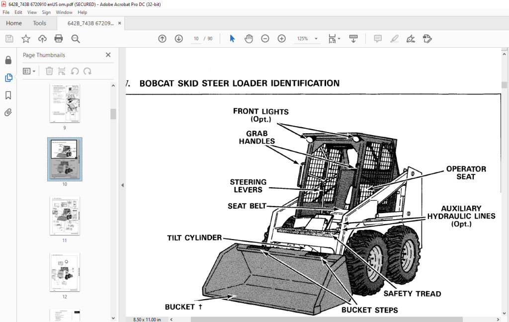 Bobcat 642B 742B 743B Hand Controls Operation & Maintenance Manual ...