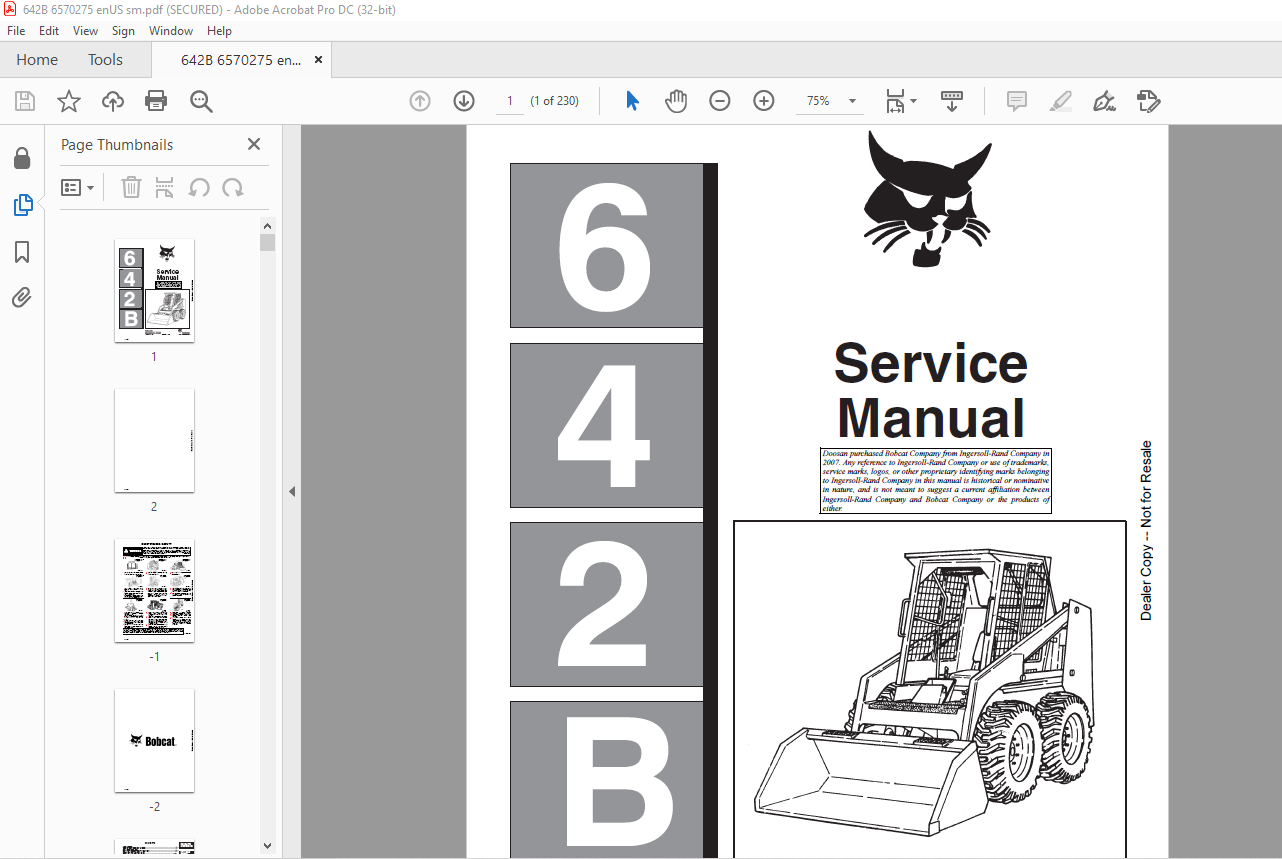 Bobcat 642B Loader Service Manual 6570275 (6-12) - PDF DOWNLOAD ...