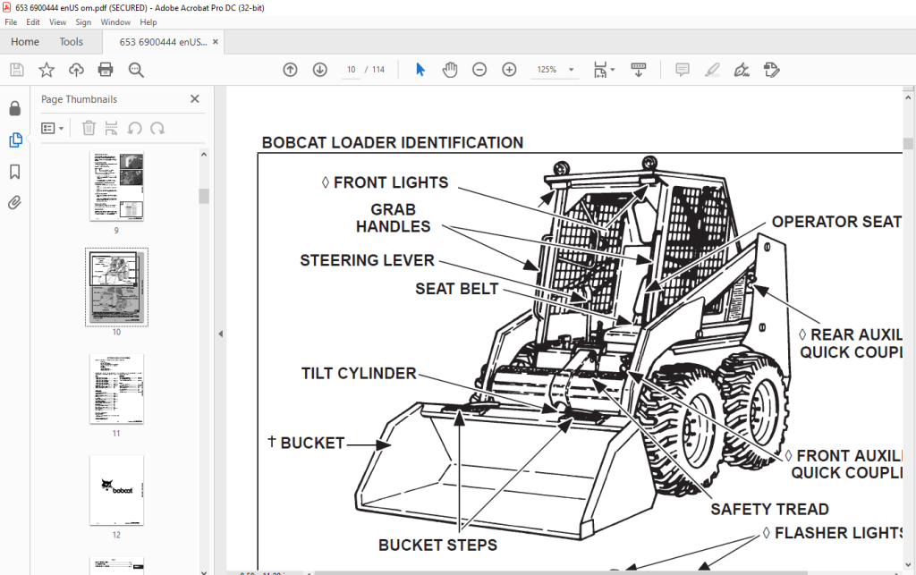 Bobcat 653 Foot Pedal & Hand Control Loader Operation & Maintenance ...