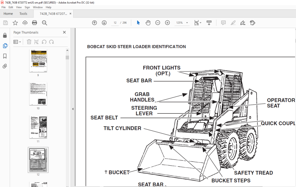 Bobcat 742B 743B Loader Service Manual 6720772 (6-12) - PDF DOWNLOAD