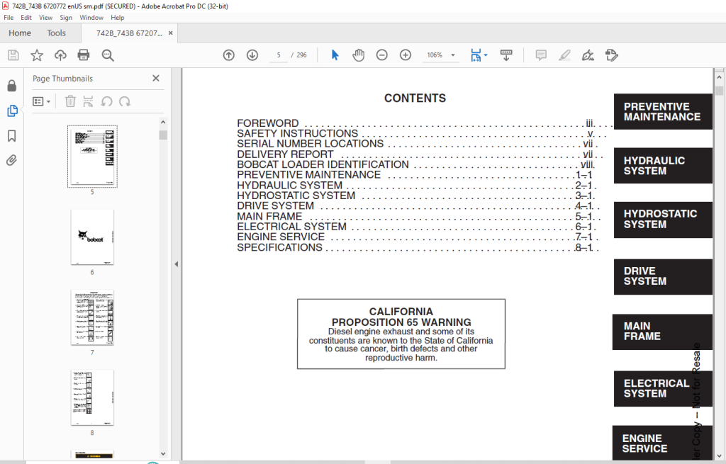 Bobcat 742B 743B Loader Service Manual 6720772 (6-12) - PDF DOWNLOAD