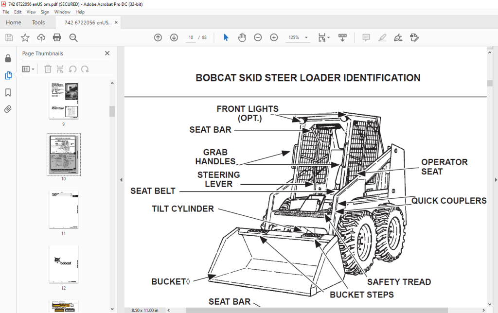 Bobcat 742B Loader Operation & Maintenance Manual SN 509418000 & Above ...