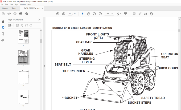 Bobcat 743B Loader Operation & Maintenance Manual SN 509318000 & Above ...