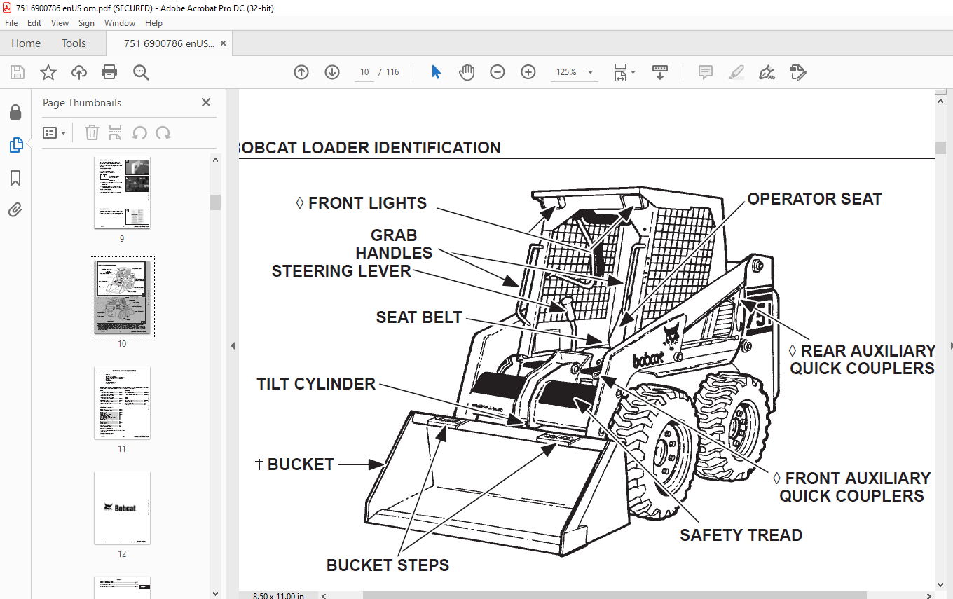 Bobcat 751 Loader Operation & Maintenance Manual 6900786 - PDF DOWNLOAD ...