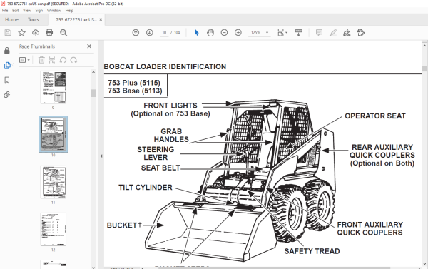 Bobcat 753 & 753H BASE PLUS HIGH HORSEPOWER Loader Operation ...