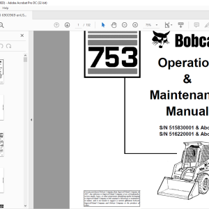 Bobcat 753 Loader Operation & Maintenance Manual 6900969 - PDF DOWNLOAD