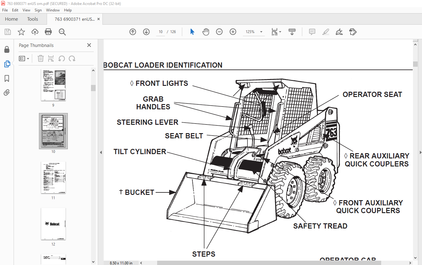 Bobcat 763 & 763 High Flow Loader Operation & Maintenance Manual ...