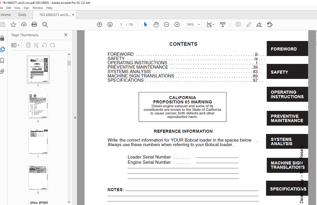 Bobcat 763 & 763 High Flow Loader Operation & Maintenance Manual ...