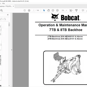 Bobcat 7TB & 8TB Backhoe Operation & Maintenance Manual - PDF DOWNLOAD